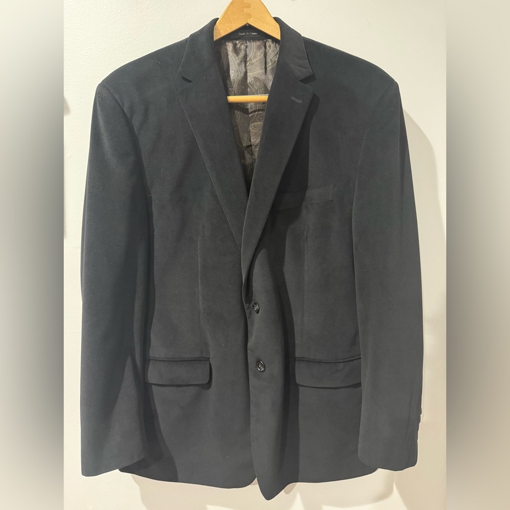 Lauren Ralph Lauren Faux‎ Suede Blazer Mens 43R Black Sport Coat Paisley Lined